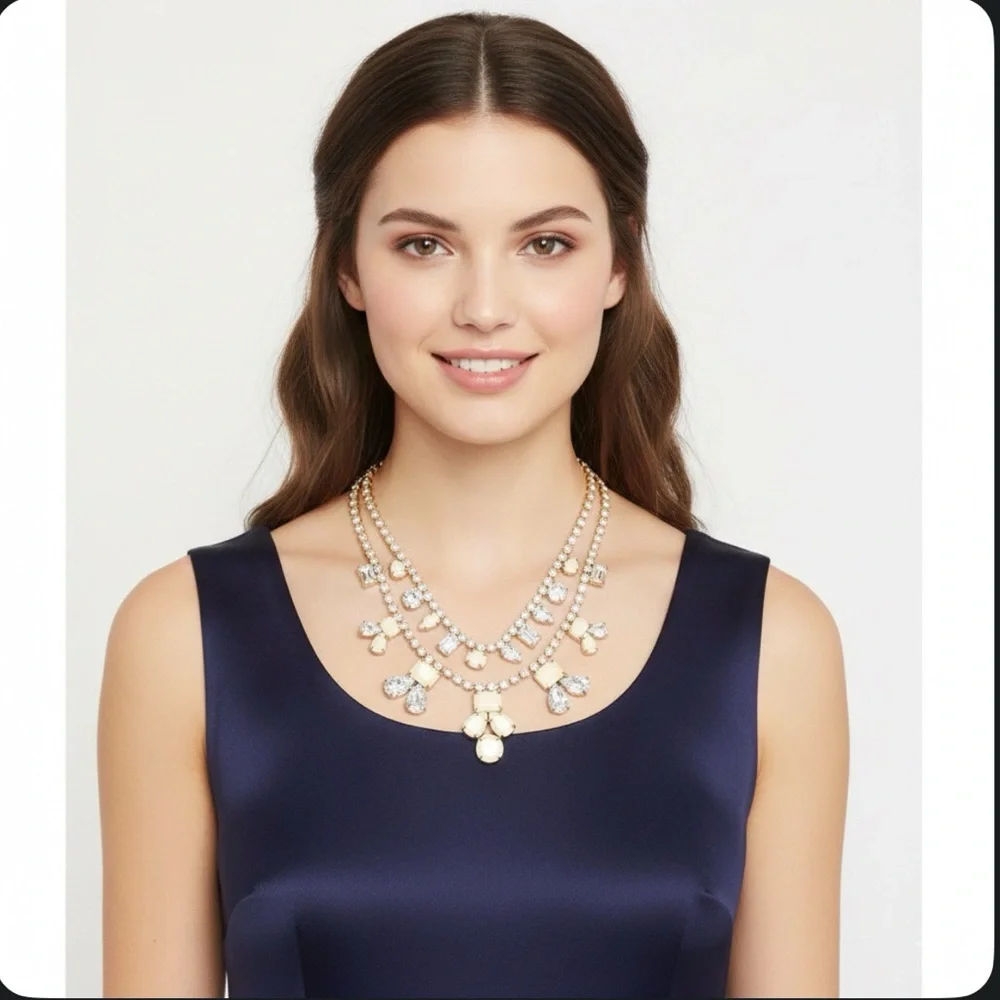 Rare Kate Spade Double Layer Secret Garden Rhinestone Statement Necklace